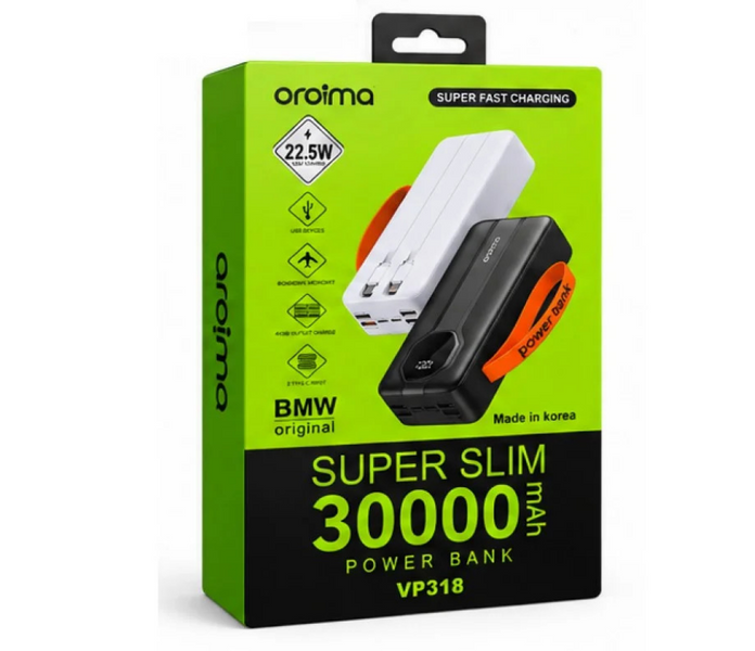 Павербанк Aroimac VP318 30000mAh 22.5W зі швидкою зарядкою, вбудованими кабелями та LED дисплеєм, White В001 фото